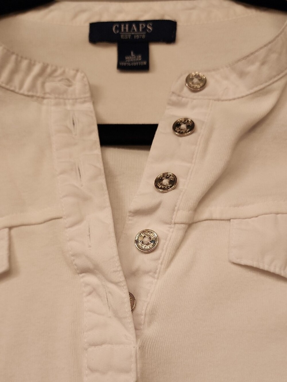 Chaps White Henley-Style 3/4 Sleeve Top - Picture 4 of 5